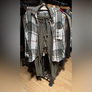 Plaid Jacket and Olive Green Joggers Set